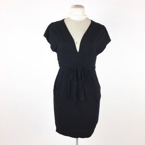 Aritzia Wilfred Black Dress Sz M Deep V Tie Waist